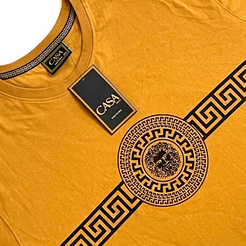 CASA MODA COUTURE T-Shirt Men's SIZE 3XL Or Pur Gold Medusa Logo Shirt Tee NWT